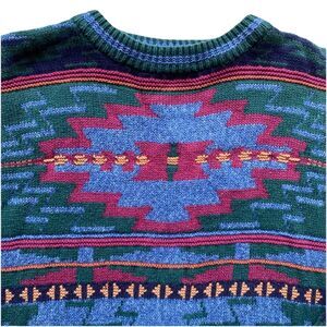 Vintage Chaps Southwestern Sweater 90s Ralph Lauren Cotton Crewneck USA Large